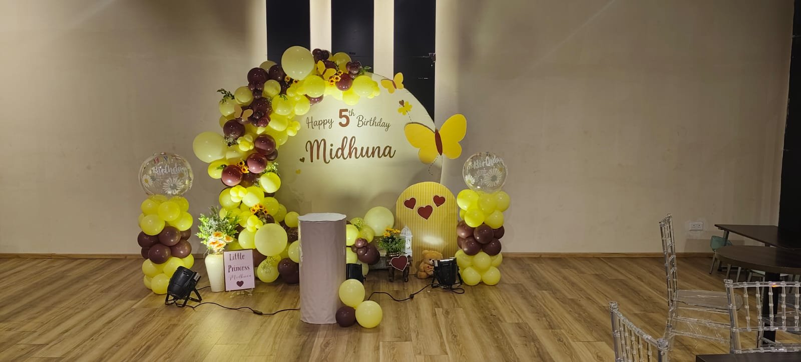 A yellow butterfly birthday decoration